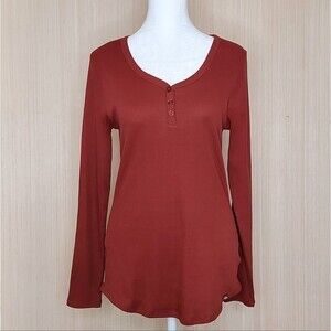 Dickies Ribbed Henley Top Shirt Long Sleeve Rust Women's Size Medium